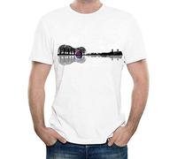 Qianqianzhi Men's Funny Creative Music Instrument Tree Silhouette Ukulele Guitar Shape Printing Fashion Cool Hipster Tops Tee T-Shirts White XL