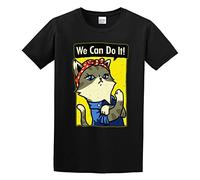 Qianqianzhi Men's Purrsist! We Can Do It! Cotton T Shirt Black XXL
