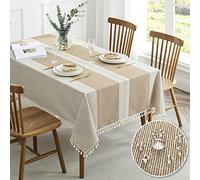 QIANQUHUI Embroidered Tablecloth for Dining Table,Dust Proof Spillproof Soil Resistant Cotton Linen Rectangle Table Cloths (Coffee, Rectangle/Oblong, 55'x102'', 8-10 Seats)