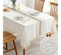 QIANQUHUI Embroidered Tablecloth for Dining Table,Dust Proof Spillproof Soil Resistant Cotton Linen Rectangle Table Cloths (Coffee Wheat, Rectangle/Oblong, 55'x102'', 8-10 Seats)
