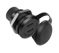 QIANRENON 10Gbps Dual USB C 3.1 Threaded Fixed Mount Adapter 2 Port USB Type C 3.1 Female to Female Embedded Panel Mount Circular Connector, Dust Cover, Installed in Dashboard Device Panel