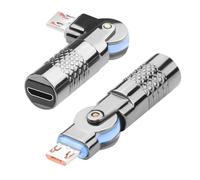 QIANRENON 180° Swivel Micro USB Charging Data Adapter Plug Micro USB Male to Female Rotatable Right Angle Connector Micro to Micro Rotating Extender, 5V 3A 480Mpbs Metal Shell LED Light, 2Pcs