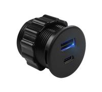 QIANRENON 2 Port USB C & USB Threaded Fixed Fast Charging Adapter 15W USB C + USB A Embedded Mount Round Connector Socket 5V/3.1A,LED light, Mount on Furniture Desktop, Black (only for USB Charge)