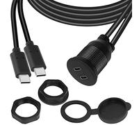 QIANRENON 2 USB C Threaded Flush Mount Waterproof Cable Dual USB C 2.0 Male to Female Car Dash Mount Extension Cable for Car Boat Truck Yacht Motorcycle 1m/3.3ft