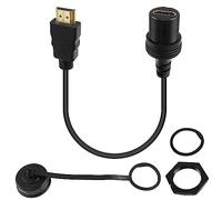 QIANRENON 4K HDMI Threaded Fixed Mount HD Display Waterproof Cable HDMI 2.0 Male to Female Car Dash Mount Extension Cord HDMI 2.0 Panel Mount Socket 4K60Hz, for Car Truck Boat, 30cm/11.8in