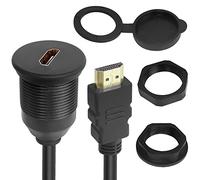 QIANRENON 4K HDMI Threaded Flush Mount Waterproof Cable Adapter, HDMI 1.4 Male to Female Panel Mount Extension Cable, for Desktop dashboard Equipment Panel Mounting, 1m/3.3ft