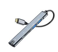 QIANRENON 5 in 1 USB C Multifunctional Docking Station Adapter Type C Male to Dual USB2.0 TRRS 3.5mm Audio TF/SD Card Reader Multi Port Hub Extender, for Tablet Laptop Phone TF/SD Memory Card