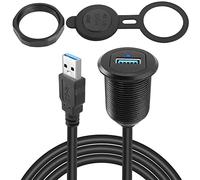 QIANRENON 5Gbps USB 3.0 Threaded Fixed Embedded Car Waterproof Cable USB3.0 Female to Male Panel Mount Extension Cable with LED Light Aluminium Housing,for Dashboard Car Boat Motorbike,2M/6.5ft