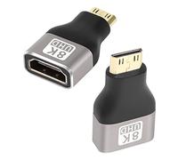 QIANRENON 8K Mini HDMI to HDMI Adapter Extender Coupler, Mini HDMI Male to HDMI A Type Female Converter HDMI 2.1,Support 8K@60Hz/4K@120Hz HDR ARC,for Tablet Digital Camera Camcorder,2 Pcs
