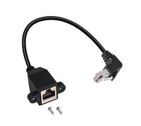 QIANRENON 90°Angle RJ50 10P10C Panel Mount Ethernet Extension Cable, 10P 10C Female to Right Angle Male Communication Extension Cable, Cat5E, Shielded, 30cm/11.8in (Bend Up)