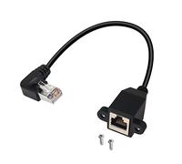 QIANRENON 90°Angle RJ50 10P10C Panel Mount Ethernet Extension Cable, 10P 10C Female to Right Angle Male Communication Extension Cable, Cat5E, Shielded, 30cm/11.8in (Bend left)