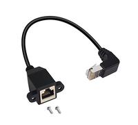 QIANRENON 90°Angle RJ50 10P10C Panel Mount Ethernet Extension Cable, 10P 10C Female to Right Angle Male Communication Extension Cable, Cat5E, Shielded, 30cm/11.8in (Bend down)