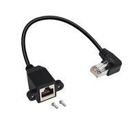 QIANRENON 90°Angle RJ50 10P10C Panel Mount Ethernet Extension Cable, 10P 10C Female to Right Angle Male Communication Extension Cable, Cat5E, Shielded, 30cm/11.8in (Bend right)