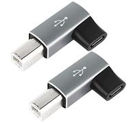QIANRENON 90° angle USB C to MIDI Adapter USB C Female to USB B MIDI Male Printer Right Angle Adapter Converter, for Printer MIDI Electric Piano Electronic Drum, 2PCS, Gray
