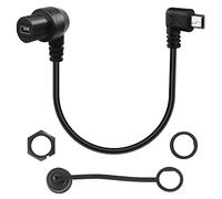 QIANRENON 90 Degree Angle Mini USB Round Recessed Waterproof Extension Cable Mini USB 5 Pin Right Angle Male to Female Panel Mount Cable, Threaded to Dashboard or Panel,28cm/11in (Right Bend Male)