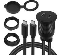 QIANRENON Dual USB C Threaded fixing Embedded Car Waterproof Cable 10Gbps 2 Port USB C 3.1 Male to Female Flush Panel Mount Extension Cable, PD 65W 4K@60HZ Audio/Video Transmission, 1m/3.3ft
