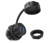 QIANRENON Dual USB3.0 Threaded Fixed Waterproof Connector 5Gbps Dual USB 3.0 Female to Female Bulkhead Mount Adapter 2 USB Port Front Panel Mount Socket 5V1.5A IP68, for Extend 2 USB Port