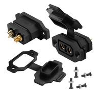 QIANRENON Fixable XT90 Female Soldering Adapter Gold Plated XT90E-F Panel Fixed Mount Weld Connector XT90 Lithium Battery Solder Socket 30A, Dust Cover, for Large Model Airplane Drone, Black, 2Pcs