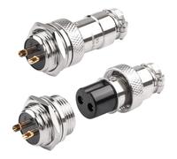 QIANRENON Gold Plated GX16 Aviation Plug Connector GX16 2Pin Male Bulkhead Mount Airline Plug GX16 2Pin Female Round Adapter 16mm Socket 400V/7A, for Electrical Electronic Equipment, 2Pcs