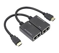QIANRENON HDMI Extender Over RJ45 CAT 5e Ethernet Network Cable Adapter Signal Amplifier 100ft 1080P HDMI Cable Adapter 30M Sender+Receiver, 2 Ports RJ45