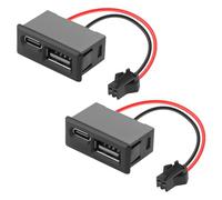 QIANRENON JST SM 2Pin to USB2.0 & USB C Charging Connector Socket 5V2A SM Plug Male to USB + USB Type C Female Snap-In Mount Dual Port Adaptor, for LED Light Toy, 7cm/2.8in, 2Pcs (Abreast)