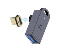 QIANRENON Magnetic USB C to USB3.1 90°Angle OTG Adapter 10Gbps USB 3.1 Female to USB C Male Magnetic Right Angle Data Fast Charging Connector, PD15W/QC36W Charge, Hook Hole/LED, Positive Bend