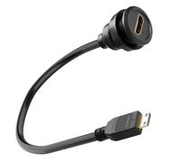 QIANRENON Mini HDMI to HDMI 2.0 Threaded Fixed Connector Short Cable 4K@60Hz Mini HDTV Male to HDTV Female Embedded Panel Mount HD Display Adapter Extension Cable, for Camera Projector, 30cm/11.8in