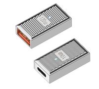 QIANRENON PD120W USB C Female to USB3.1 Female OTG Adapter Extender 10Gbps Type C Jack to USB3.1 Jack Fast Charging Data Connector Coupler,Zn alloy/LED Light,Silvery,2Pcs