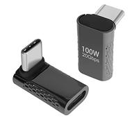 QIANRENON USB C 90°Angle Adapter 20Gbps 100W USB3.2 Type C Male to Female Right Angle connector, support 8K Audio/Video, for Smartphone Tablet Steam Deck,Bright black, 2Pcs(Forward Bend)