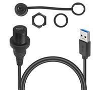 QIANRENON USB C to USB 3.0 Threaded Flush Mount Waterproof Cable Adapter 5Gbps USB 3.0 Male to USB C Female Panel Mount Extension Cable, 5V/3A Charging, for Desktop Dashboard Device Panel, 1M/3.3ft