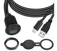 QIANRENON USB C & USB 3.0 Threaded Fixed Embedded Car Waterproof Cable 5Gbps USB3.0 & USB C Panel Mount Extension Cable,LED Light Aluminium Housing,for Instrument Panel Car Boat Motorbike,2M/6.5ft