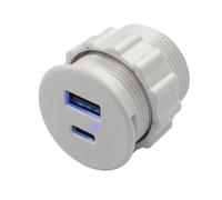 QIANRENON USB Type C & USB Fixed Adapter Embedded Mount Quick Charging Connector - 2 Port Charging Socket 5V/3.1A, LED Indicator, Mounts on Furniture & Desktop, White (Only USB Charge)