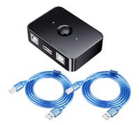 QIANRENON USB2.0 Printer Sharer Switcher 2 Port USB B Print Selector Switch Adapter, 2 Computer Share 1 Printer Manual Switcher, With LED light, including 2 * 1.5m Print Cable