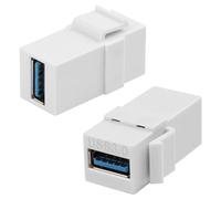 QIANRENON USB3.0 Keystone Jack Adapter Coupler 5Gbps USB3.0 Female to Female Keystone Wall Plate Socket Module Connector 180° Angle, 5V/2A Charging,for Standard Wall Plate Patch Panel, White, 2Pcs