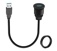 QIANRENON USB3.0 Threaded Fixed Mount Short Cable Adapter USB 3.0 Male to Female Embedded Mount Short Cord Connector, Max 5Gbps 5V/2A, Mounted on Dashboard of Car/Caravan/Boat, 30 cm/11.81in