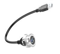 QIANRENON USB3.0 Threaded Fixed Mount Short Cable Connector Al Shell USB 3.0 Type A Male to Female Embedded Mount Cable Adapter 5Gbps 5V/2A Charging, Mount on RV Car Dashboard Panel, 30cm/11.8in