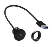 QIANRENON USB3.0 to USB C Embedded Mount Adapter Short Cable 5Gbps USB3.0 Male to Type C Female Threaded Fixed Panel Mount Connector Cable 5V/3A Charging, for Car Dashboard Desktop, 30cm/11.8in