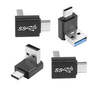 QIANRENON USB3.1 Male to USB C Male 90° Angle Adapter 10Gbps USB3.1 to USB C Charging Connector Right Angle Plug QC60W/PD15W (only A to C), for Phone Wall Charger,4Pcs(2 Up+2 Down)/Positive Bend