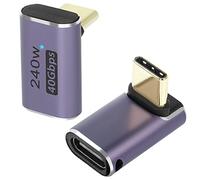 QIANRENON USB4.0 C 90 Degree Angle adapter 240W 40Gbps Type C 4.0 Male to Female Right Angle Coupler, LED Indicator, 8K Audio/video Transfer, for Smartphone Tablet Steam Deck, 2 Pcs (Forward Bend)