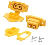 QIANRENON XT60 Fixed Mount Solder Socket 35A 12AWG XT60 Female Panel Mount Li Battery Soldering Connector Fixable XT60E-F Gold Plated Adapter Weld Plug, Dust Cover, for RC Model Drone RC Car, 2Pcs