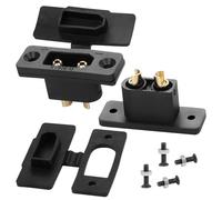 QIANRENON XT90 Male Fixed Mount Solder Connector Gold Plated XT90E-M Male Panel Mount Weld Adapter XT90 Model Airplane High Current Plug 30A 12AWG,Dust Cover,for Lithium Battery RC Car,Black,2Pcs