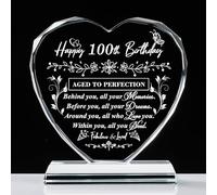 QIANRUNA 100th Birthday Gifts for Women Men, Laser Crystal Heart 100th Birthday Decorations Ideas, Happy Birthday Gifts for 100 Year Old Men Women Husband Wife Mom Dad Grandma Grandpa