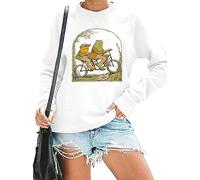 QIANRUO Frog Sweatshirt for Women Classic Book T-Shirt Vintage Graphic Tee Book Lovers Shirt Funny Teacher Pullover Tops, White, Medium