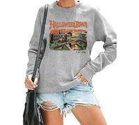 QIANRUO Halloween Town Est 1998 Sweatshirt Women Halloween Horror Spooky Graphic Tees Casual Fall Long Sleeve Pullover Tops, Gray, XXL