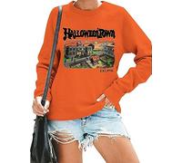 QIANRUO Halloween Town Est 1998 Sweatshirt Women Halloween Horror Spooky Graphic Tees Casual Fall Long Sleeve Pullover Tops, Orange, Medium