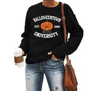 QIANRUO Halloweentown Est 1998 Sweatshirt Women Cute Halloween Witch Pumpkin Shirt Fall Crew Neck Pullover Sweater, Black, Medium