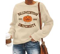 QIANRUO Halloweentown Est 1998 Sweatshirt Women Cute Halloween Witch Pumpkin Shirt Fall Crew Neck Pullover Sweater, Light Apricot, XL