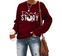 QIANRUO True Story Sweatshirt Women Nativity Scene Graphic Tees Religious Christmas Pullover Tops Casual Long Sleeve Shirt, Wine Red, Large