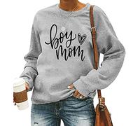 QIANRUO Womens Boy Mom Sweatshirt Lightweight Long Sleeve Crewneck Pullover Sweatshirt Cute Heart Graphic Mama Tees Tops, Gray, Large