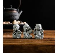 QIANSHENG 3 Wise Little Monks Statue Cute Little Monks Figurine Hear No Evil See No Evil Speak No Evil Buddha Statue Set Home Office Desktop Bookshelf Ornaments Car Decoration
